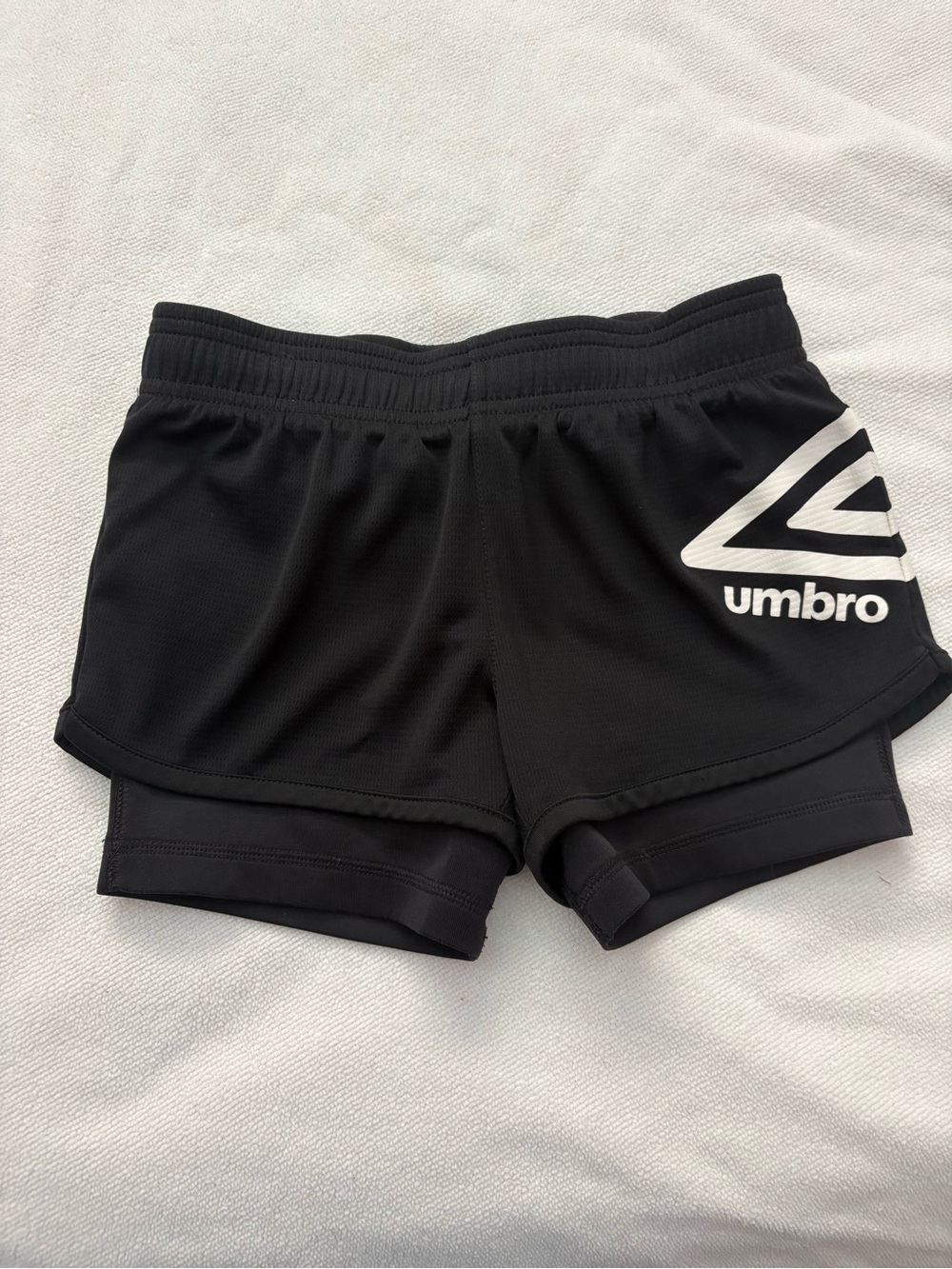 Umbro Black Layered Athletic Kids Shorts with White Logo
